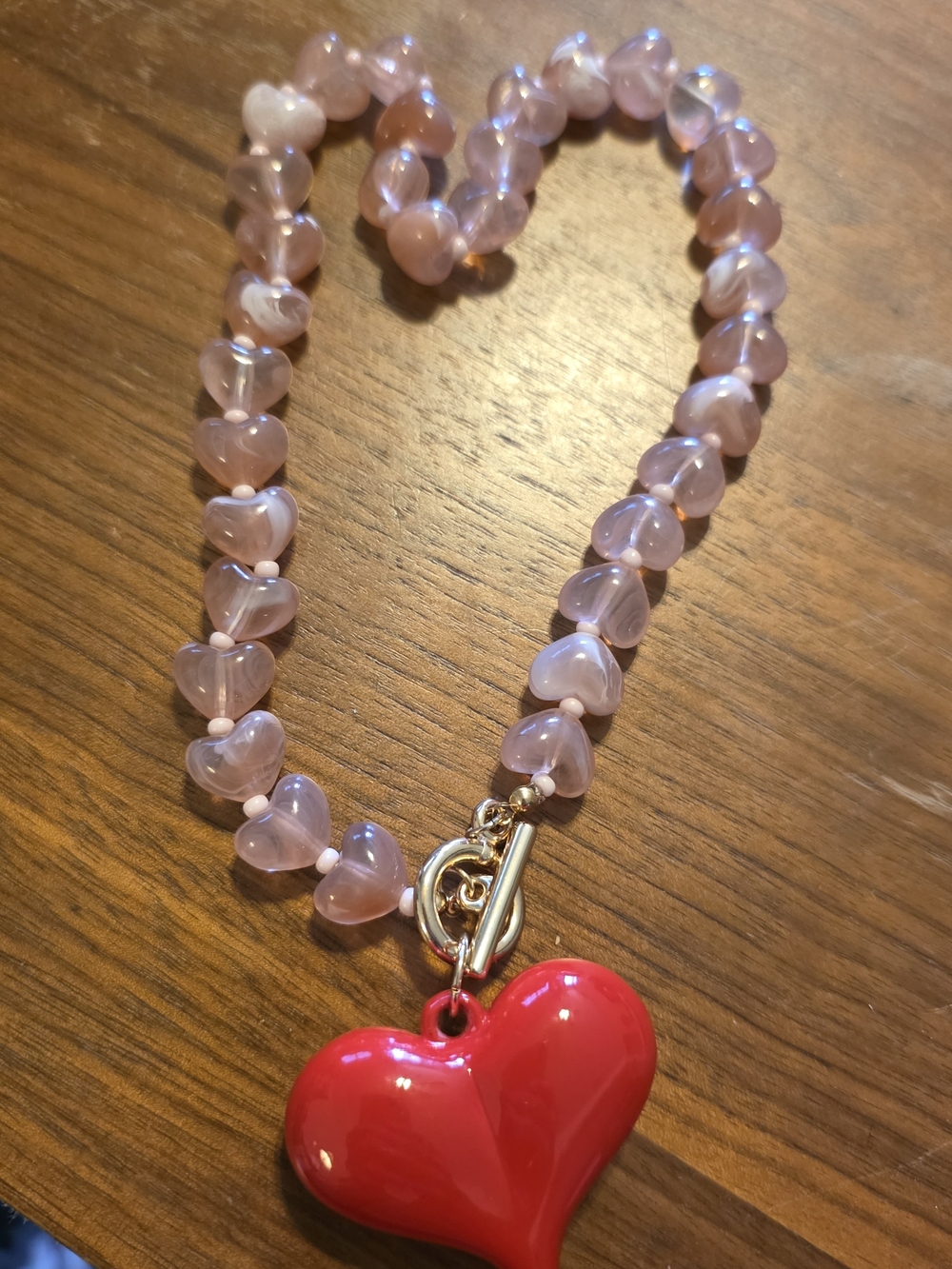 Heart Bead Necklace with Red Heart Pendant - Women Jewelry